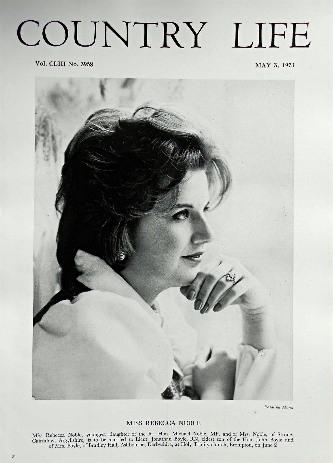 Miss Rebecca Noble Country Life Magazine Portrait May 3, 1973 Vol. CLIII No. 3958