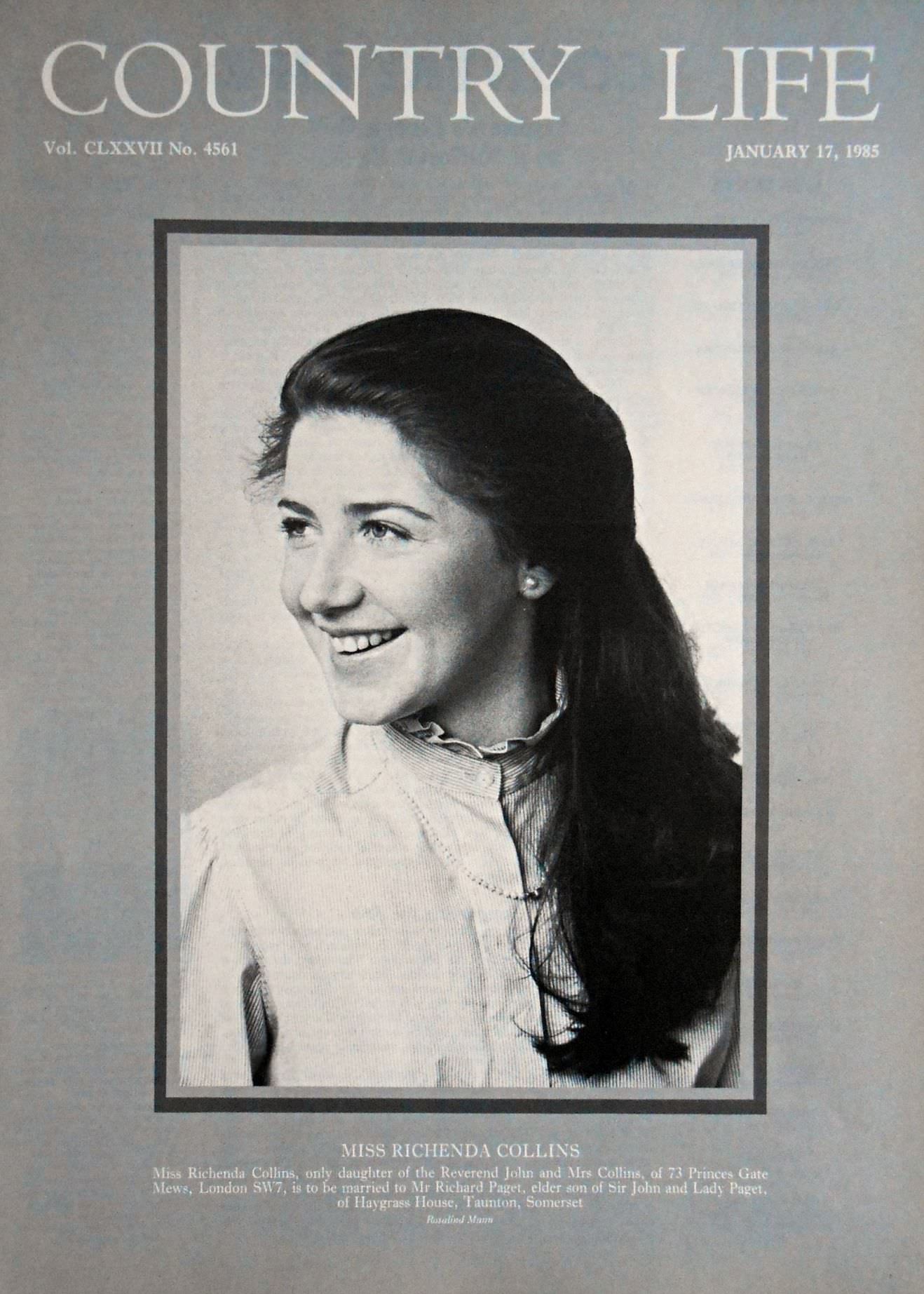Miss Richenda Collins Country Life Magazine Portrait January 11, 1985 Vol. CLXXVII No. 4561