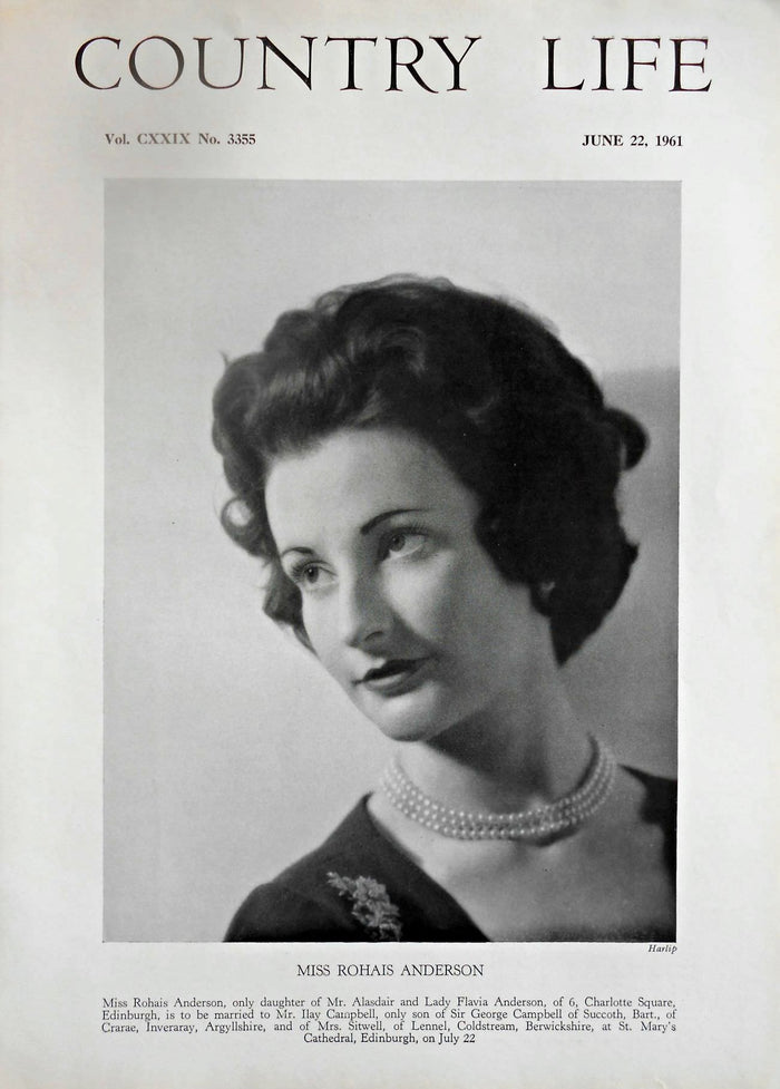 Miss Rohais Anderson Country Life Magazine Portrait June 22, 1961 Vol. CXXIX No. 3355