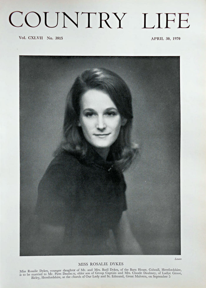 Miss Rosalie Dykes Country Life Magazine Portrait April 30, 1970 Vol. CXLVII No. 3815