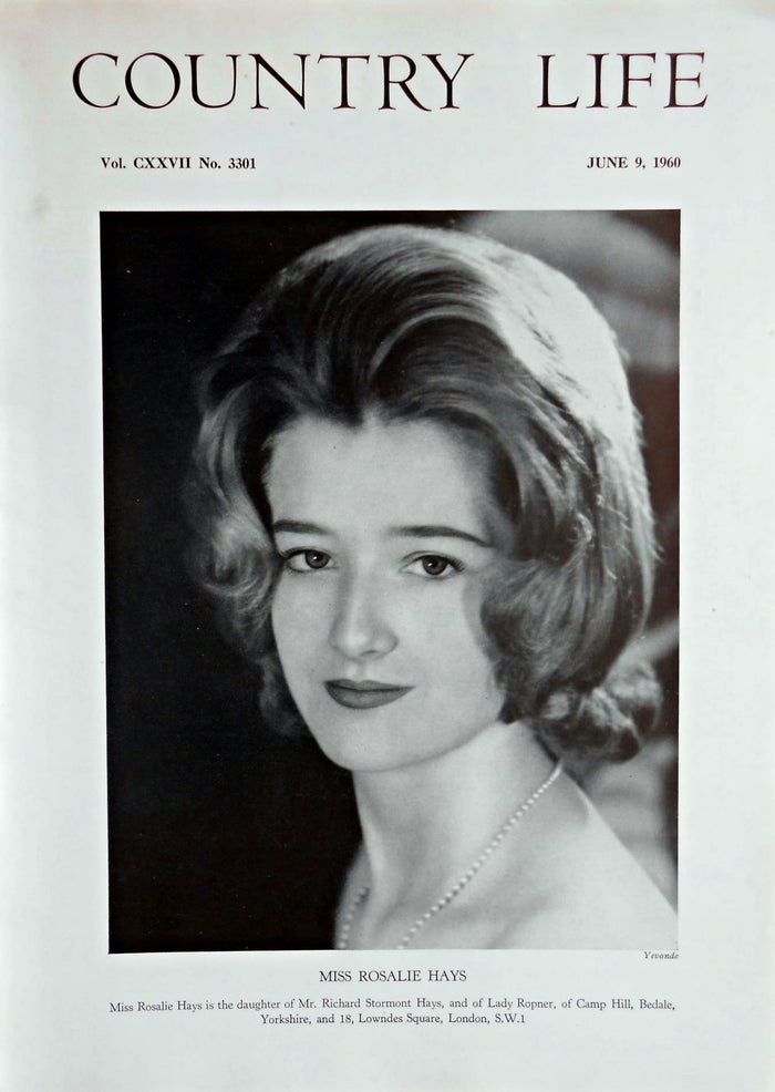 Miss Rosalie Hays Country Life Magazine Portrait June 9, 1960 Vol. CXXVII No. 3301