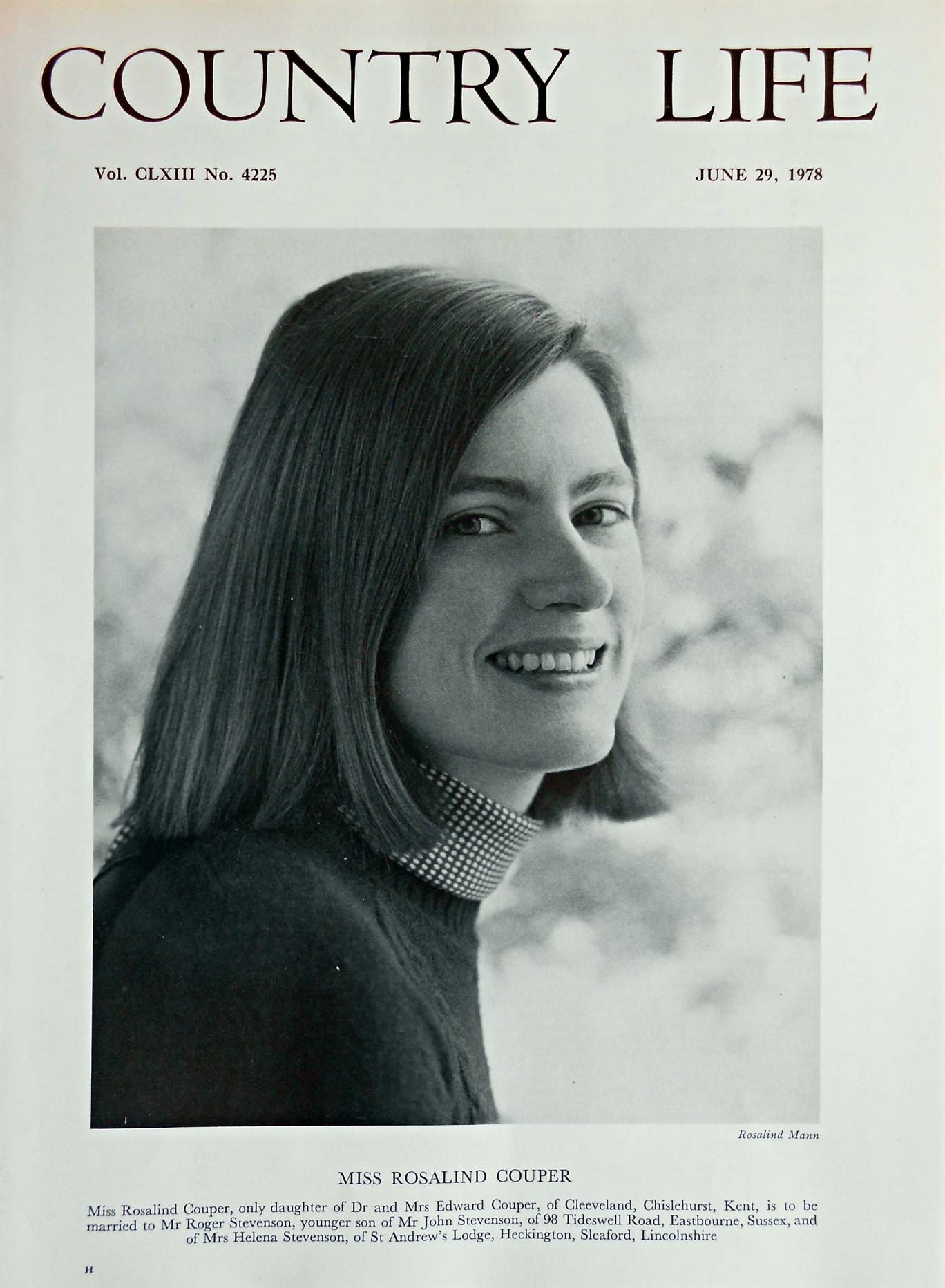 Miss Rosalind Couper Country Life Magazine Portrait June 29, 1978 Vol. CLXIII No. 4225