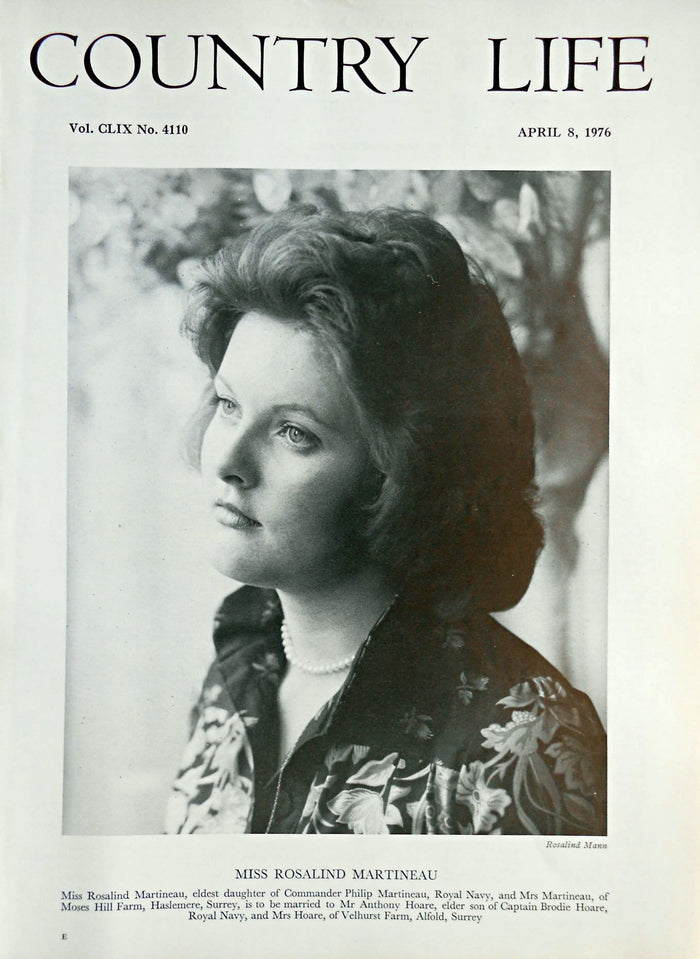 Miss Rosalind Martineau Country Life Magazine Portrait April 8, 1976 Vol. CLIX No. 4110