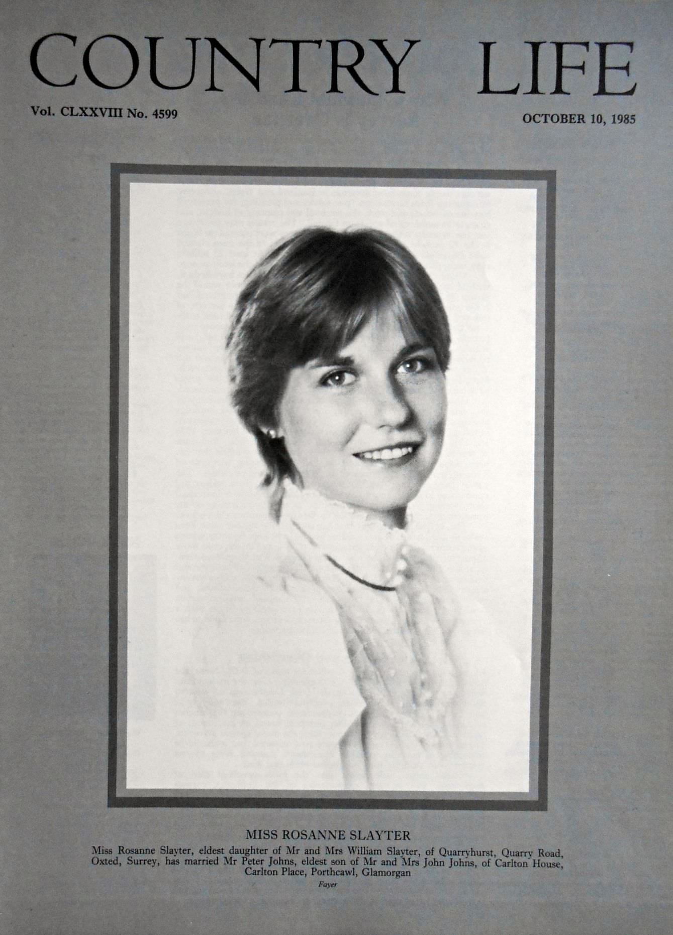 Miss Rosanne Slayter Country Life Magazine Portrait October 10, 1985 Vol. CLXXVIII No. 4599