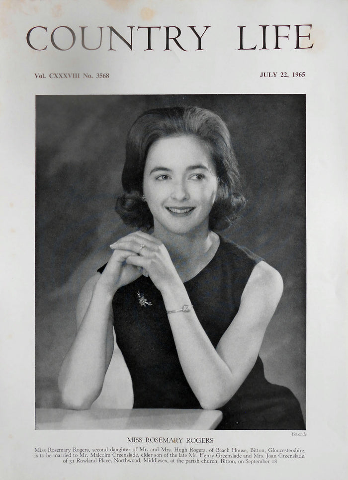 Miss Rosemary Rogers Country Life Magazine Portrait July 22, 1966 Vol. CXXXVIII No. 3568