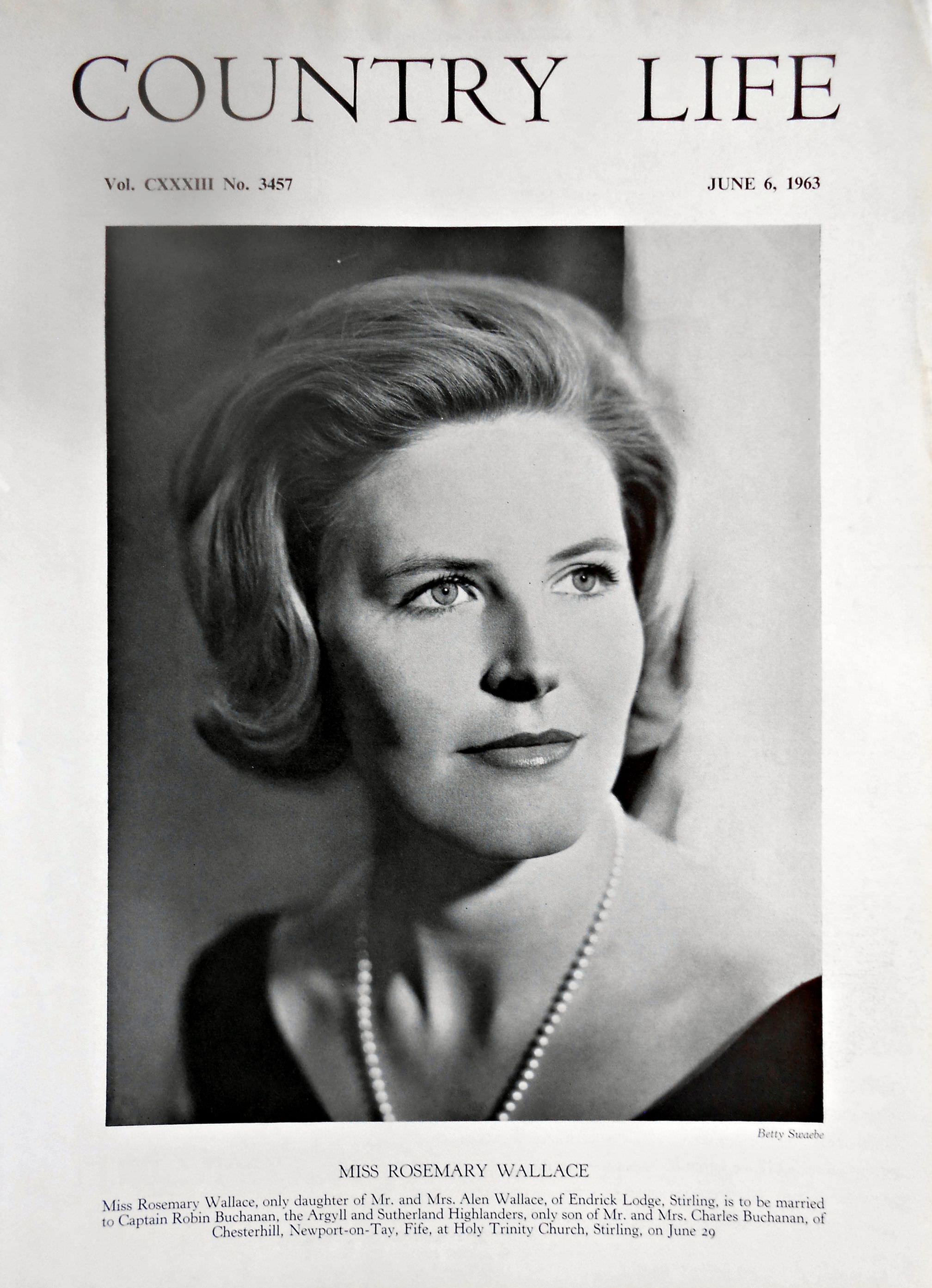 Miss Rosemary Wallace Country Life Magazine Portrait June 6, 1963 Vol. CXXXIII No. 3457