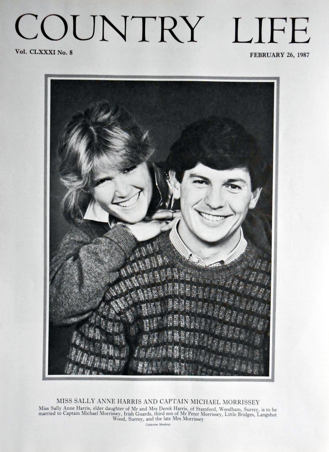 Miss Sally Anne Harris & Captain Michael Morrissey Country Life Magazine Portrait February 26, 1987 Vol. CLXXXI No. 9