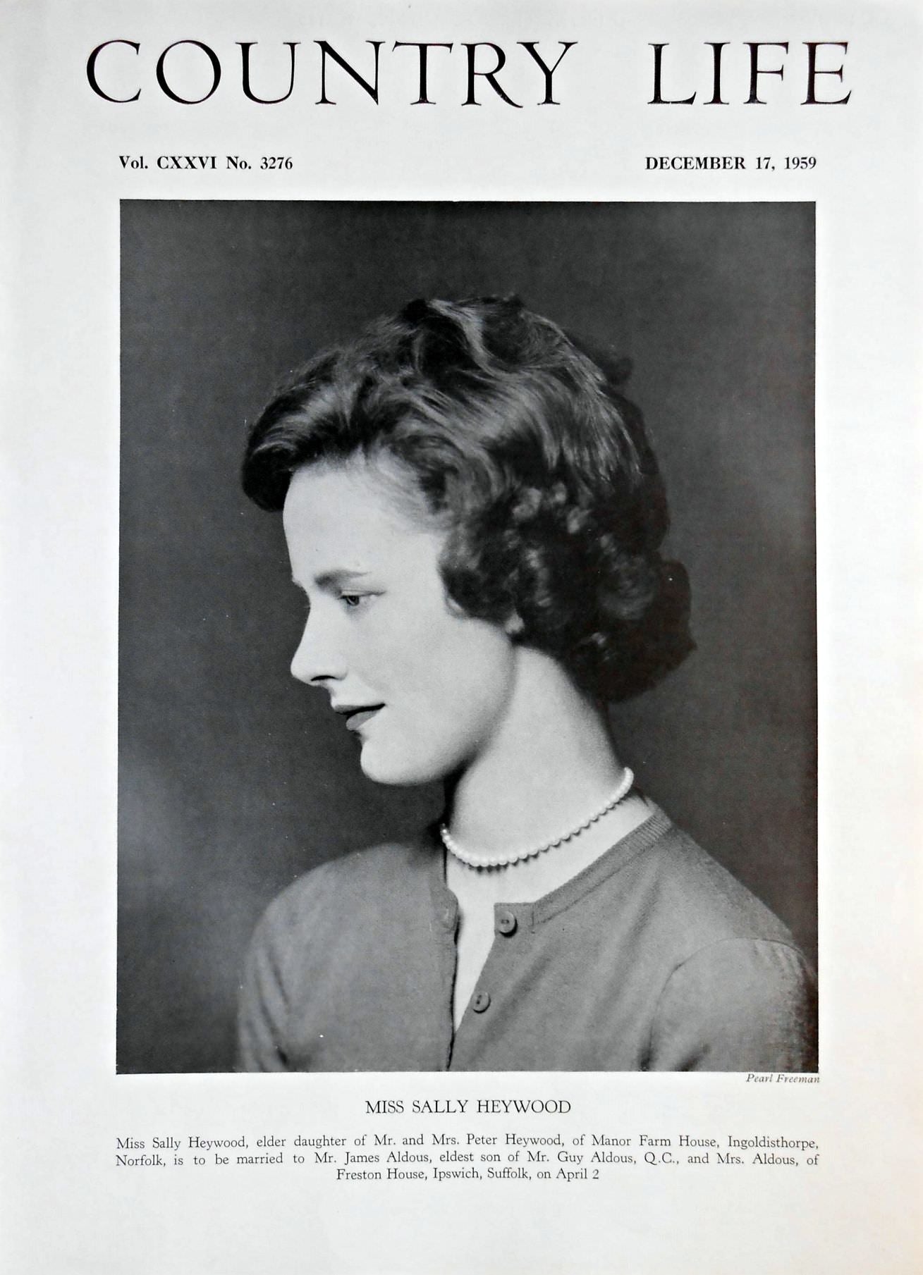 Miss Sally Heywood Country Life Magazine Portrait December 17, 1959 Vol. CXXVI No. 3276
