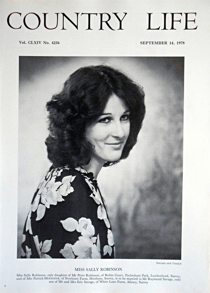 Miss Sally Robinson Country Life Magazine Portrait September 14, 1978 Vol. CLXIV No. 4236