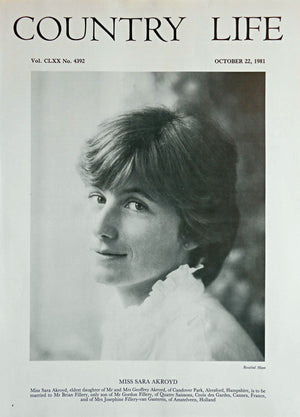 Miss Sara Akroyd Country Life Magazine Portrait October 22, 1981 Vol. CLXX No. 4392