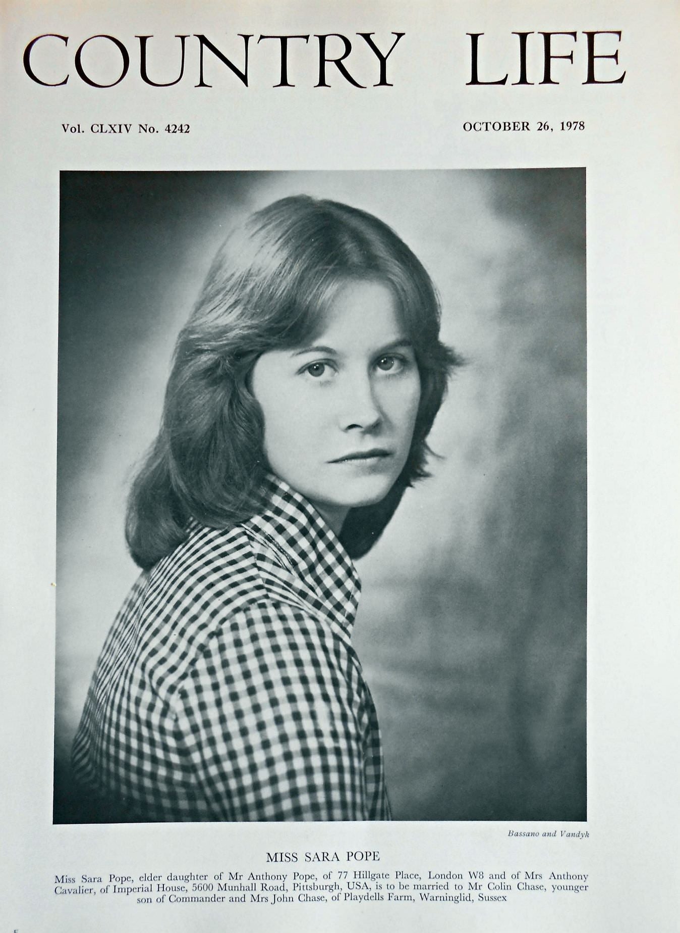 Miss Sara Pope Country Life Magazine Portrait October 26, 1978 Vol. CLXIV No. 4242