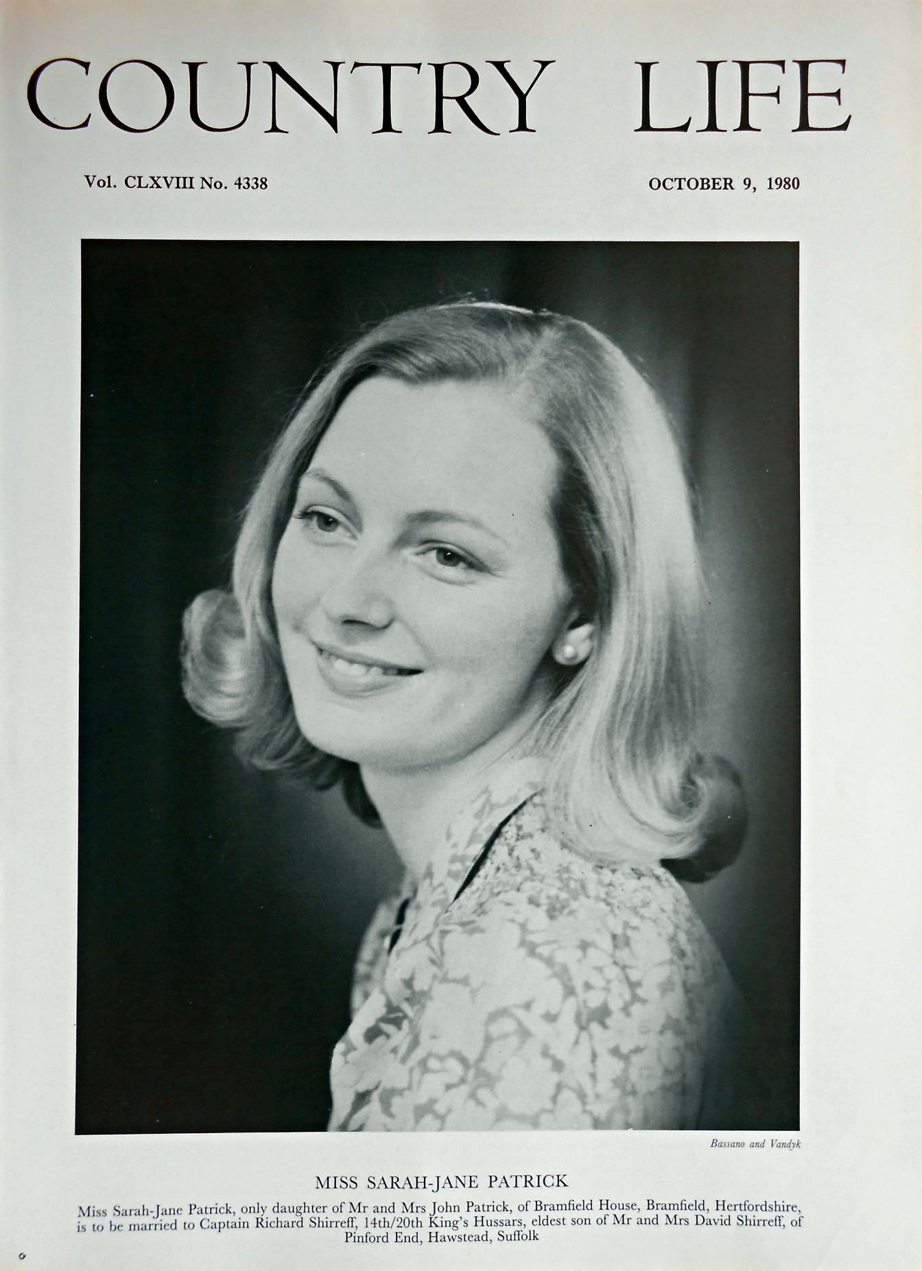 Miss Sarah-Jane Patrick Country Life Magazine Portrait October 9, 1980 Vol. CLXVIII No. 4338