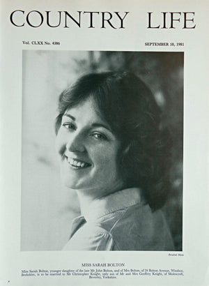 Miss Sarah Bolton Country Life Magazine Portrait September 10, 1981 Vol. CLXX No. 4386 - Copy