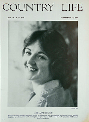 Miss Sarah Bolton Country Life Magazine Portrait September 10, 1981 Vol. CLXX No. 4386