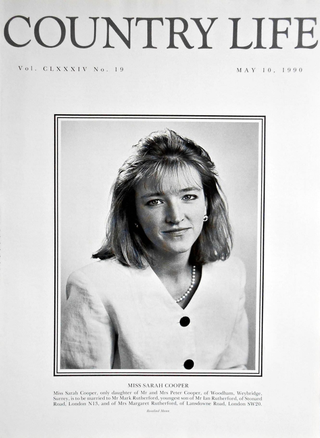 Miss Sarah Cooper Country Life Magazine Portrait May 10, 1990 Vol. CLXXXIV No. 19