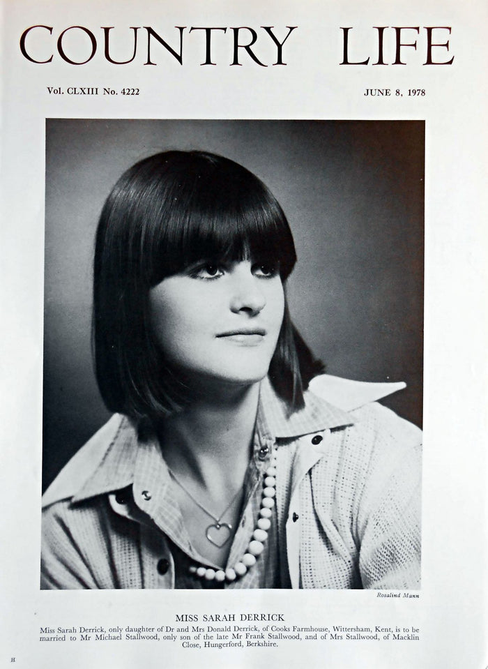 Miss Sarah Derrick Country Life Magazine Portrait June 8, 1978 Vol. CLXIII No. 4222