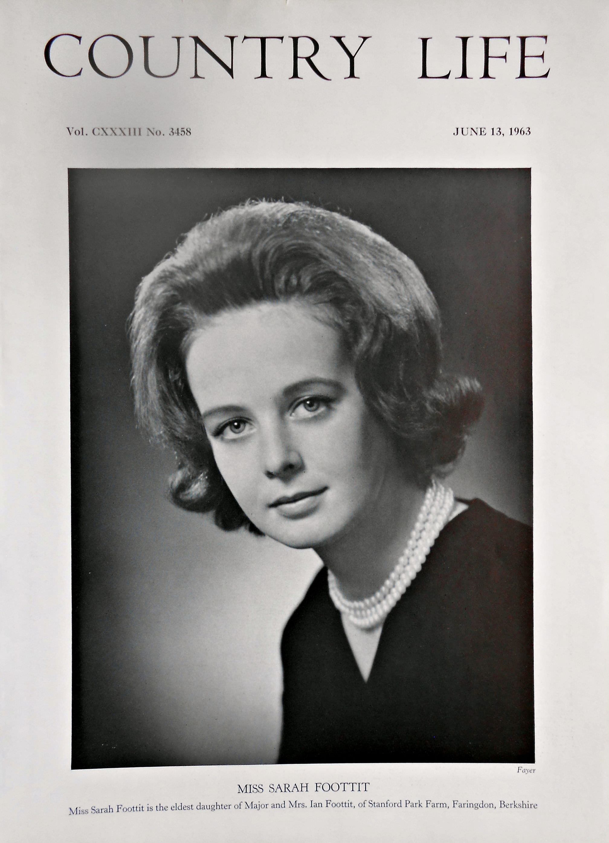 Miss Sarah Foottit Country Life Magazine Portrait June 13, 1963 Vol. CXXXIII No. 3458