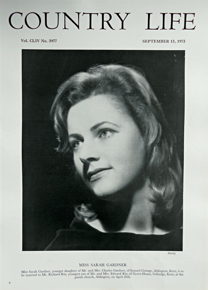 Miss Sarah Gardner Country Life Magazine Portrait September 13, 1973 Vol. CLIV No. 3977