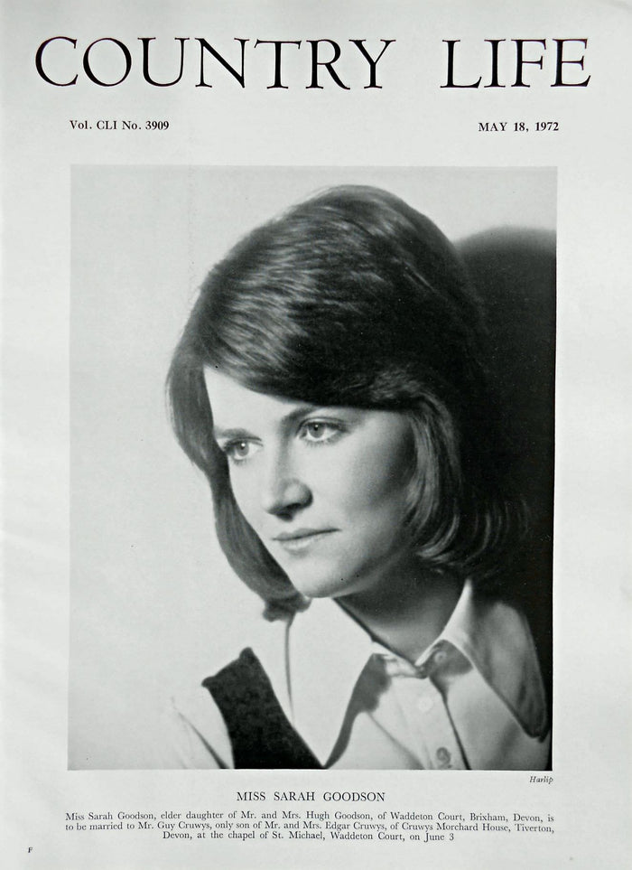 Miss Sarah Goodson Country Life Magazine Portrait May 18, 1972 Vol. CLI No. 3909