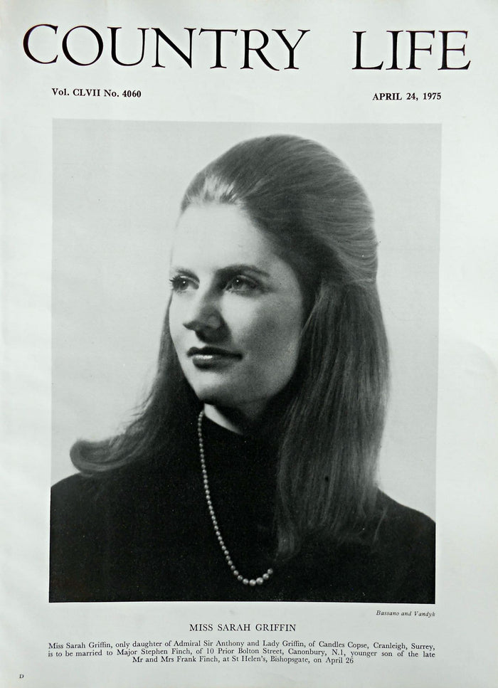 Miss Sarah Griffin Country Life Magazine Portrait April 24, 1975 Vol. CLVII No. 4060