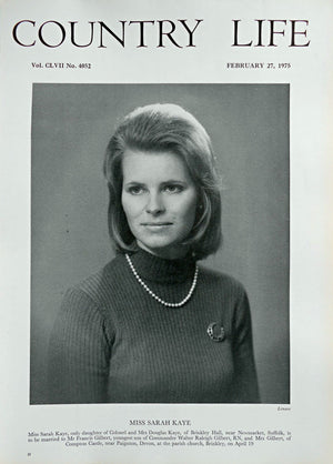 Miss Sarah Kaye Country Life Magazine Portrait February 27, 1975 Vol. CLVII No. 4052 - Copy