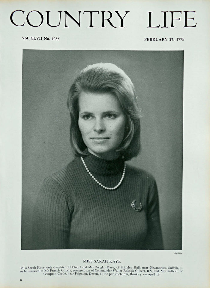 Miss Sarah Kaye Country Life Magazine Portrait February 27, 1975 Vol. CLVII No. 4052