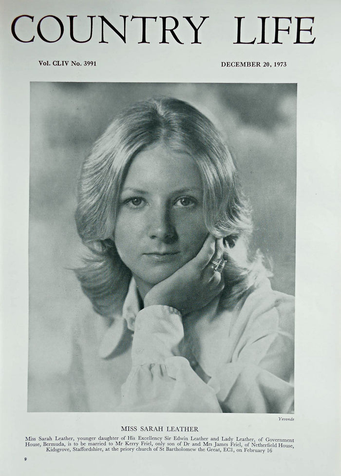 Miss Sarah Leather Country Life Magazine Portrait December 20, 1973 Vol. CLIV No. 3991