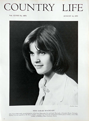 Miss Sarah Macready Country Life Magazine Portrait August 14, 1975 Vol. CLVIII No. 4076