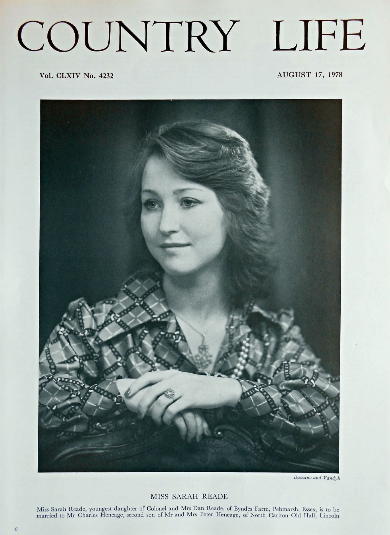 Miss Sarah Reade Country Life Magazine Portrait August 17, 1978 Vol. CLXIV No. 4232 - Copy