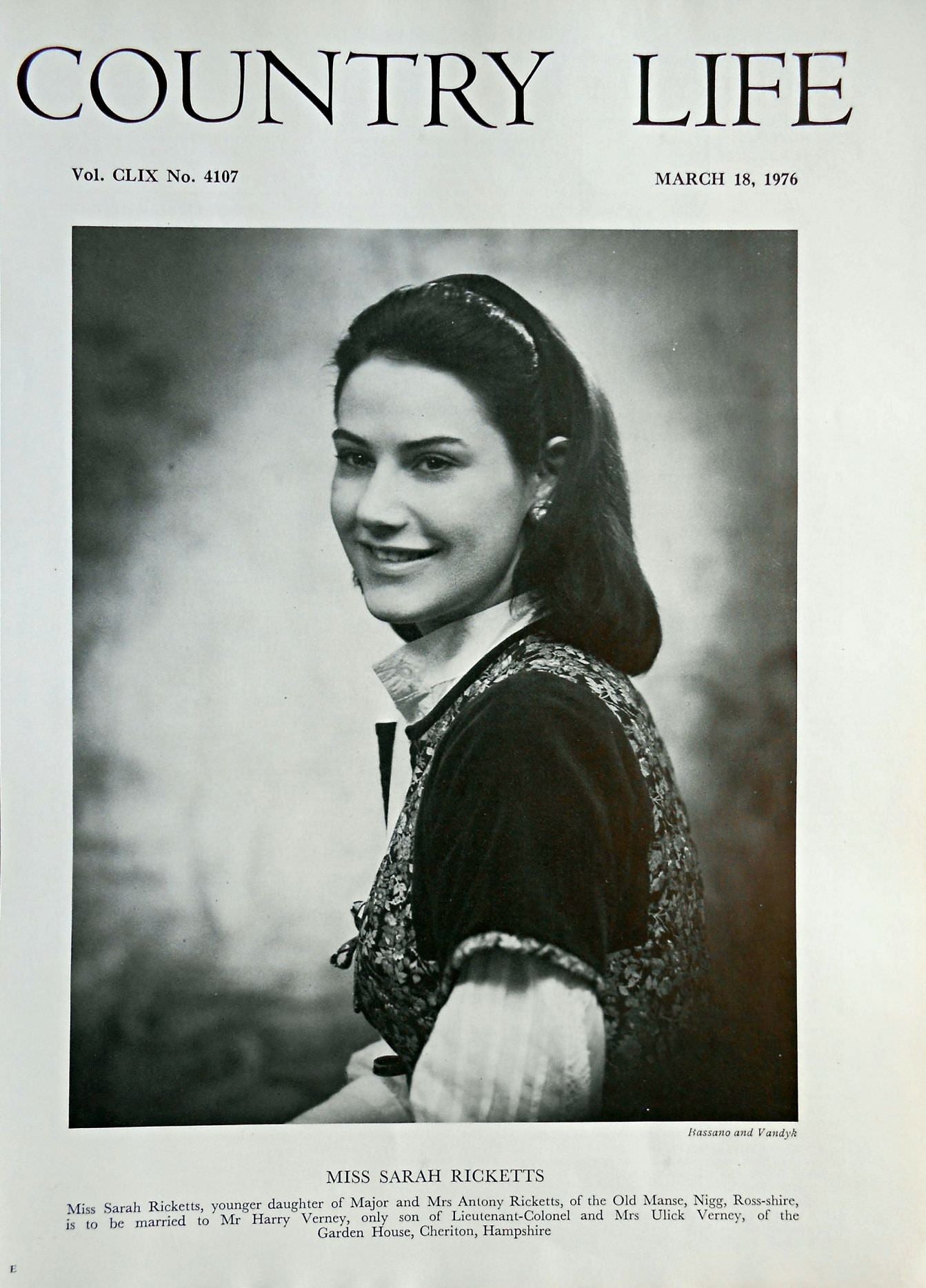 Miss Sarah Ricketts Country Life Magazine Portrait March 18, 1976 Vol. CLIX No. 4107