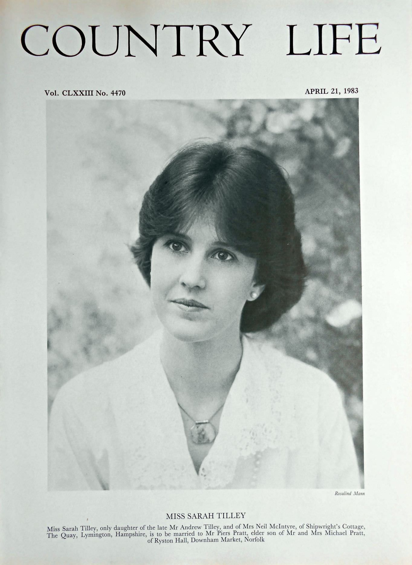 Miss Sarah Tilley Country Life Magazine Portrait April 21, 1983 Vol. CLXXIII No. 4470