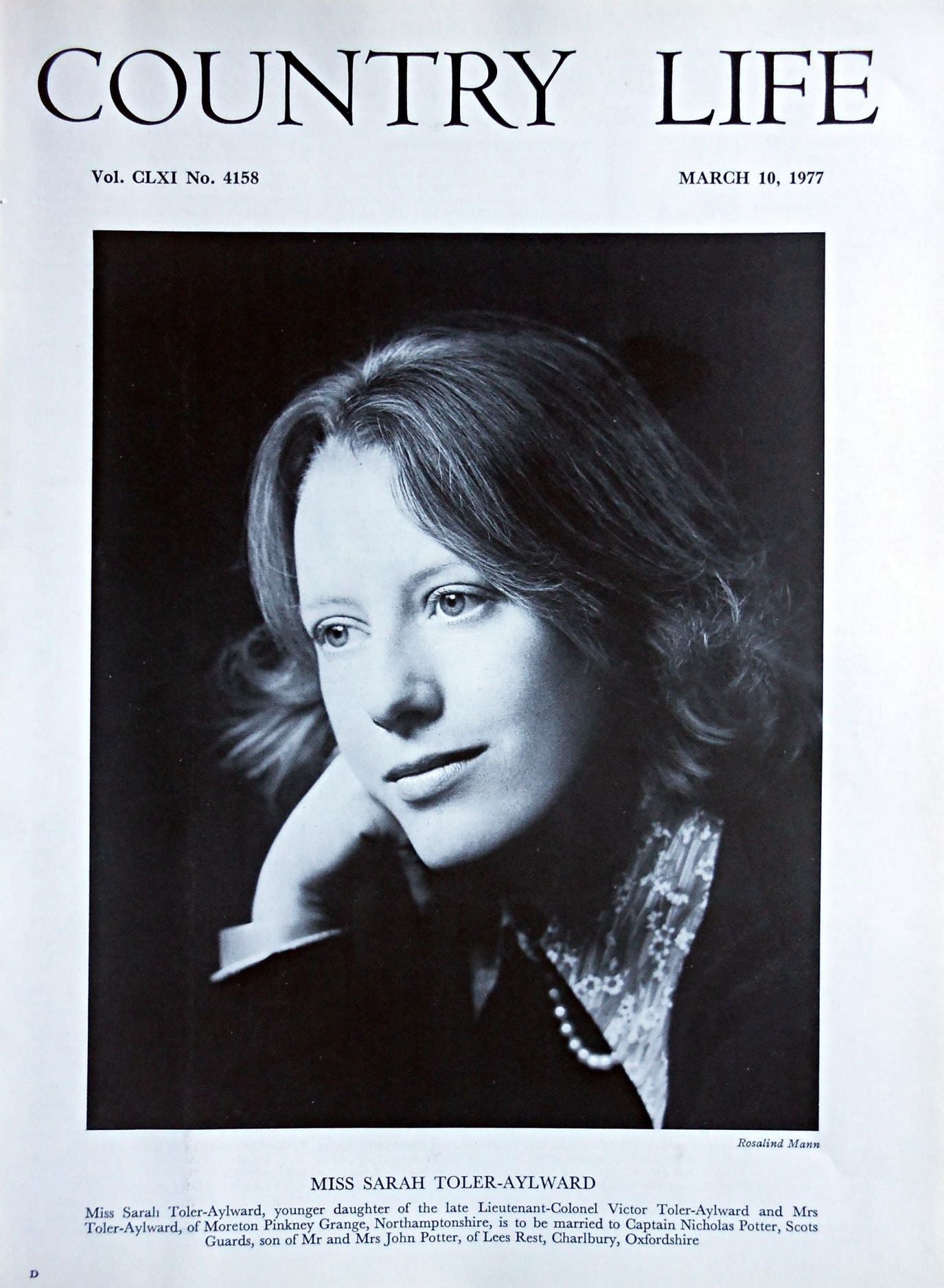 Miss Sarah Toler-Aylward Country Life Magazine Portrait March 10, 1977 Vol. CLXI No. 4158