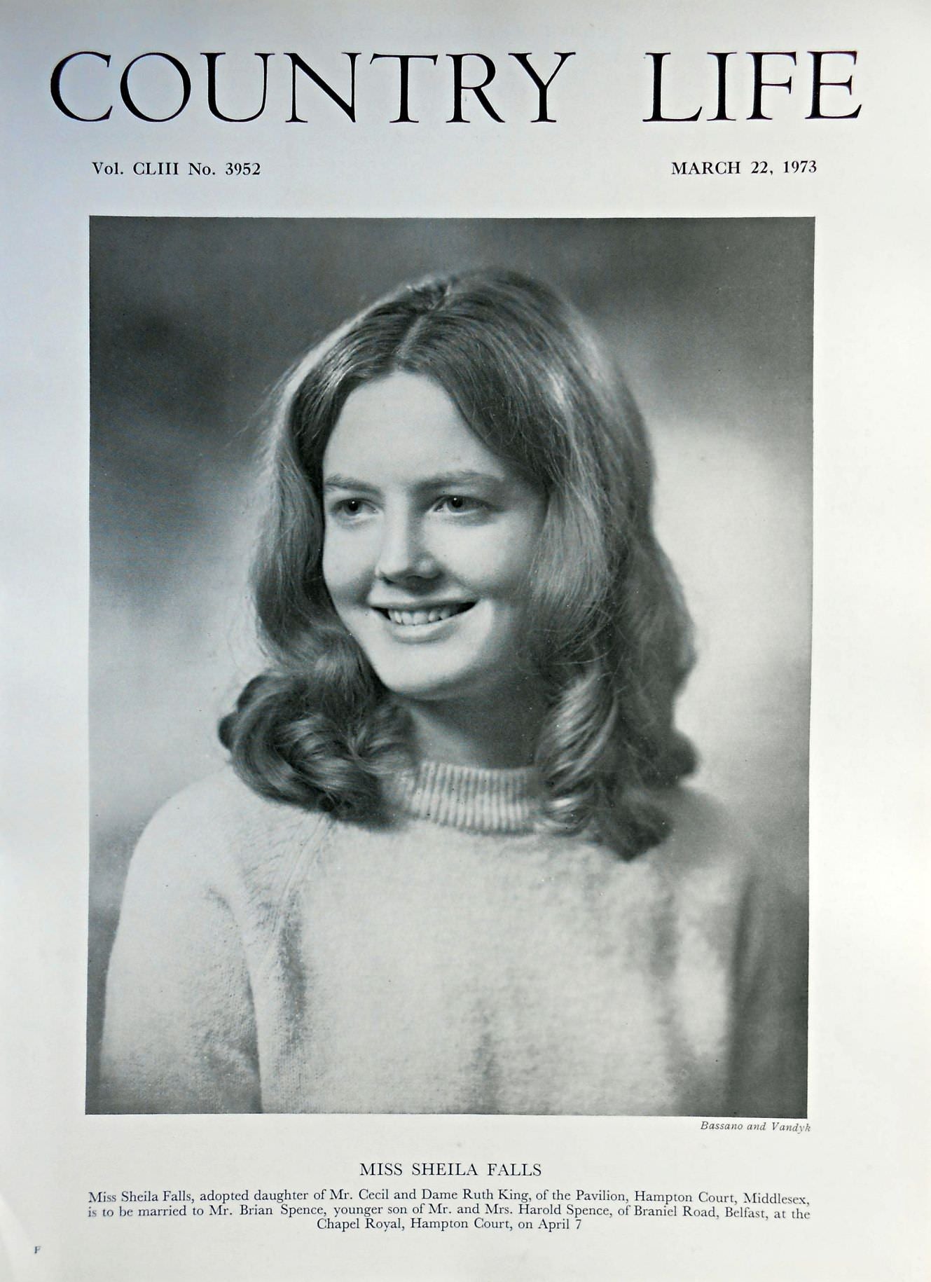 Miss Sheila Falls Country Life Magazine Portrait March 22, 1973 Vol. CLIII No. 3952 - Copy