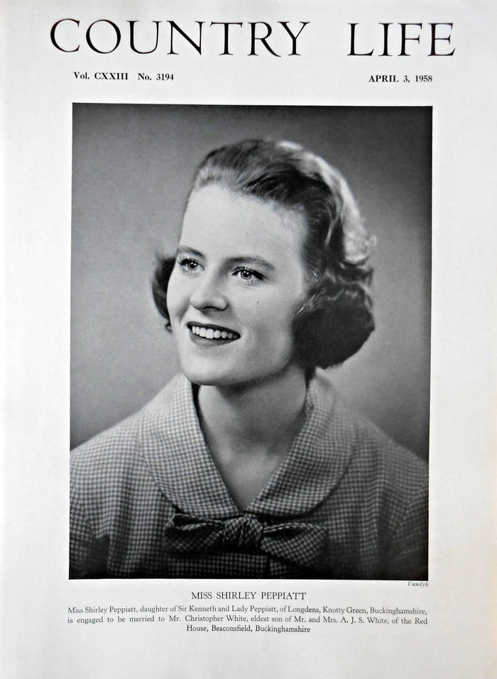 Miss Shirley Peppiatt Country Life Magazine Portrait April 3, 1958 Vol. CXXIII No. 3194