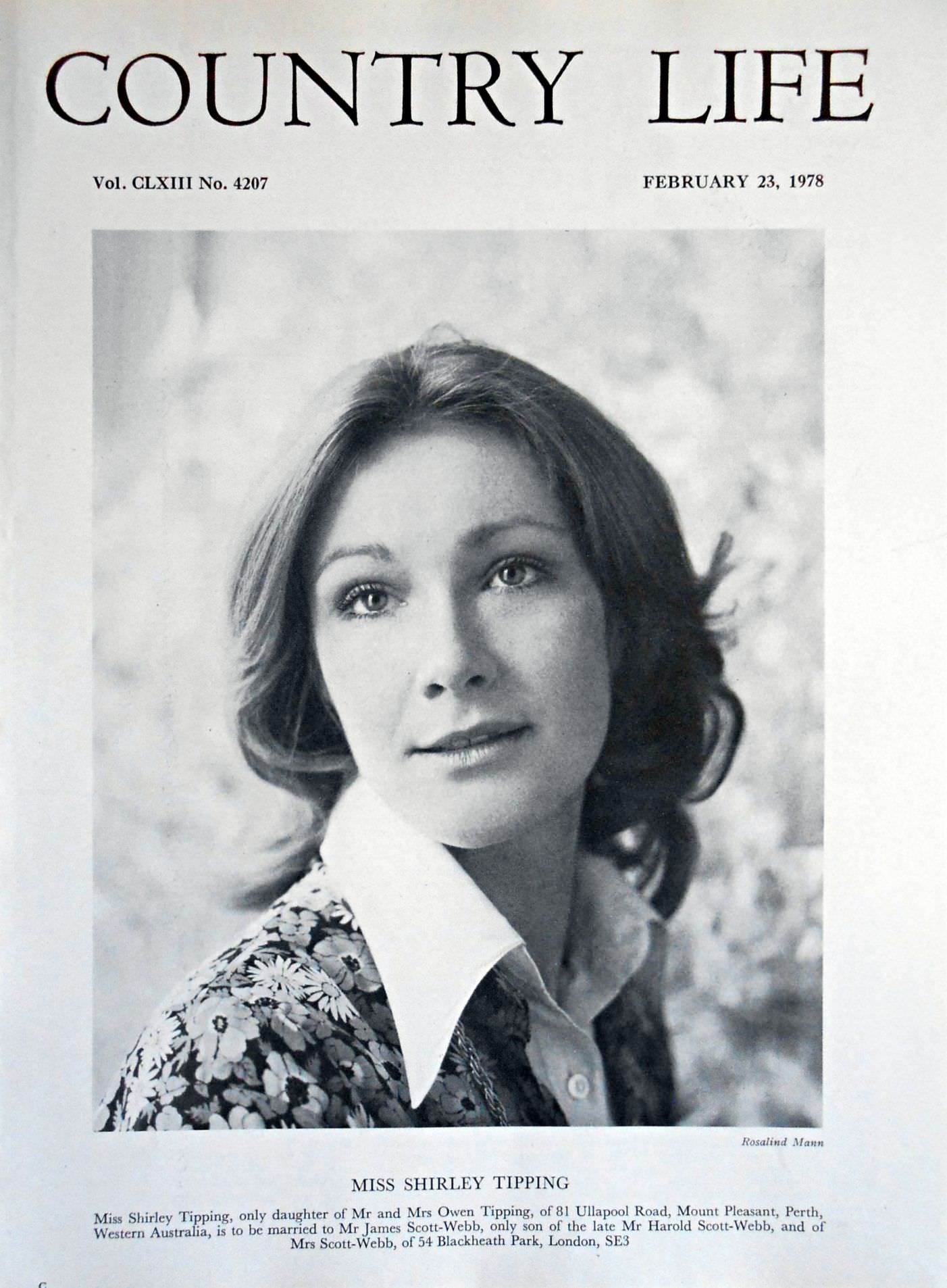 Miss Shirley Tipping Country Life Magazine Portrait February 23, 1978 Vol. CLXIII No. 4207