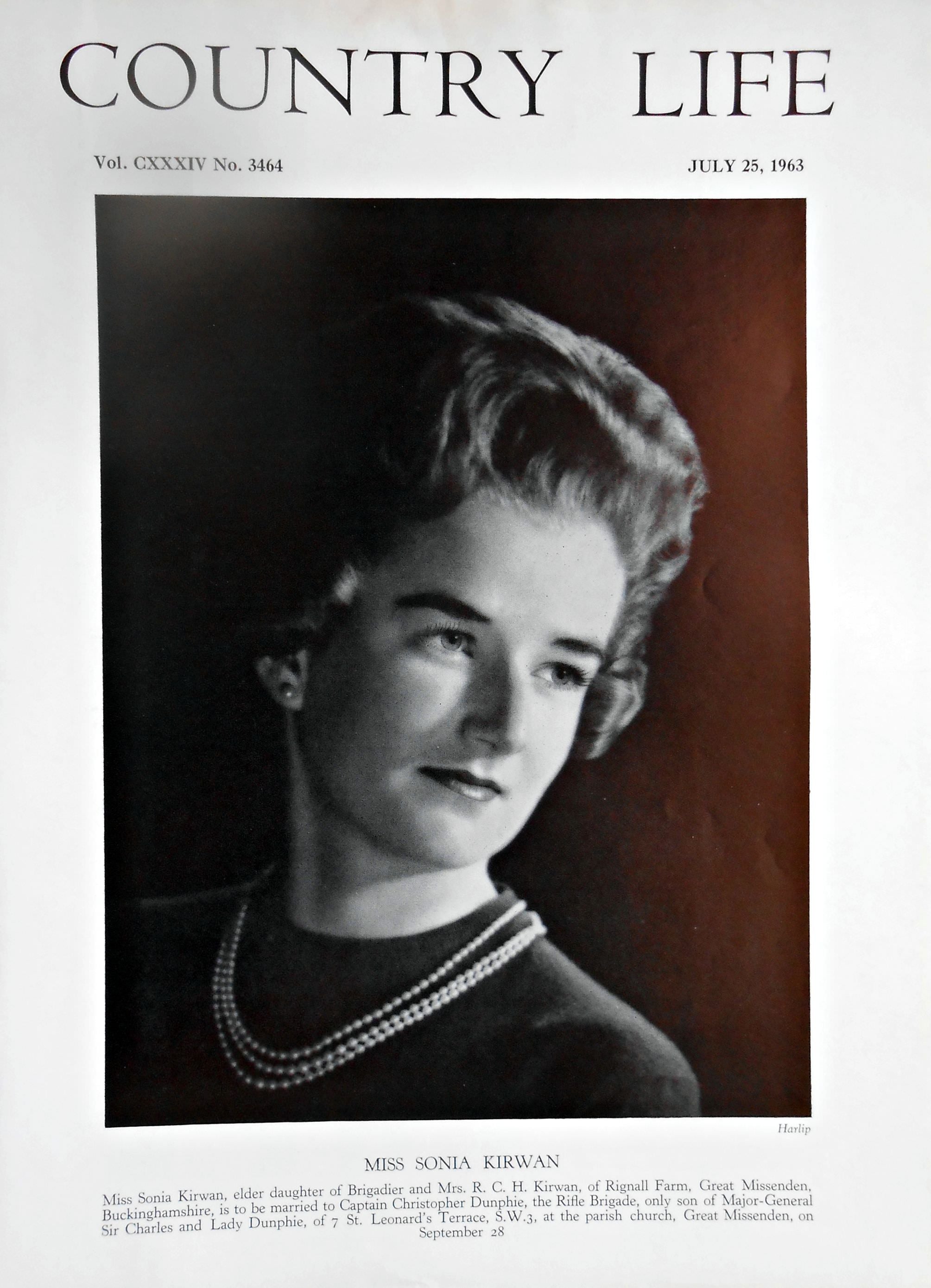 Miss Sonia Kirwan Country Life Magazine Portrait July 25, 1963 Vol. CXXXIV No. 3464