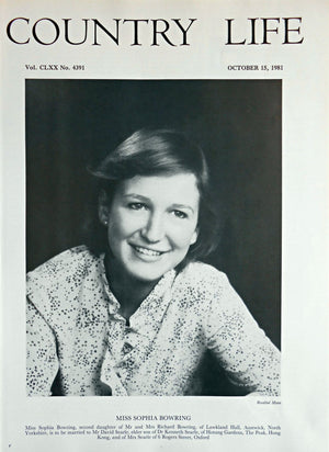 Miss Sophia Bowring Country Life Magazine Portrait October 15, 1981 Vol. CLXX No. 4391