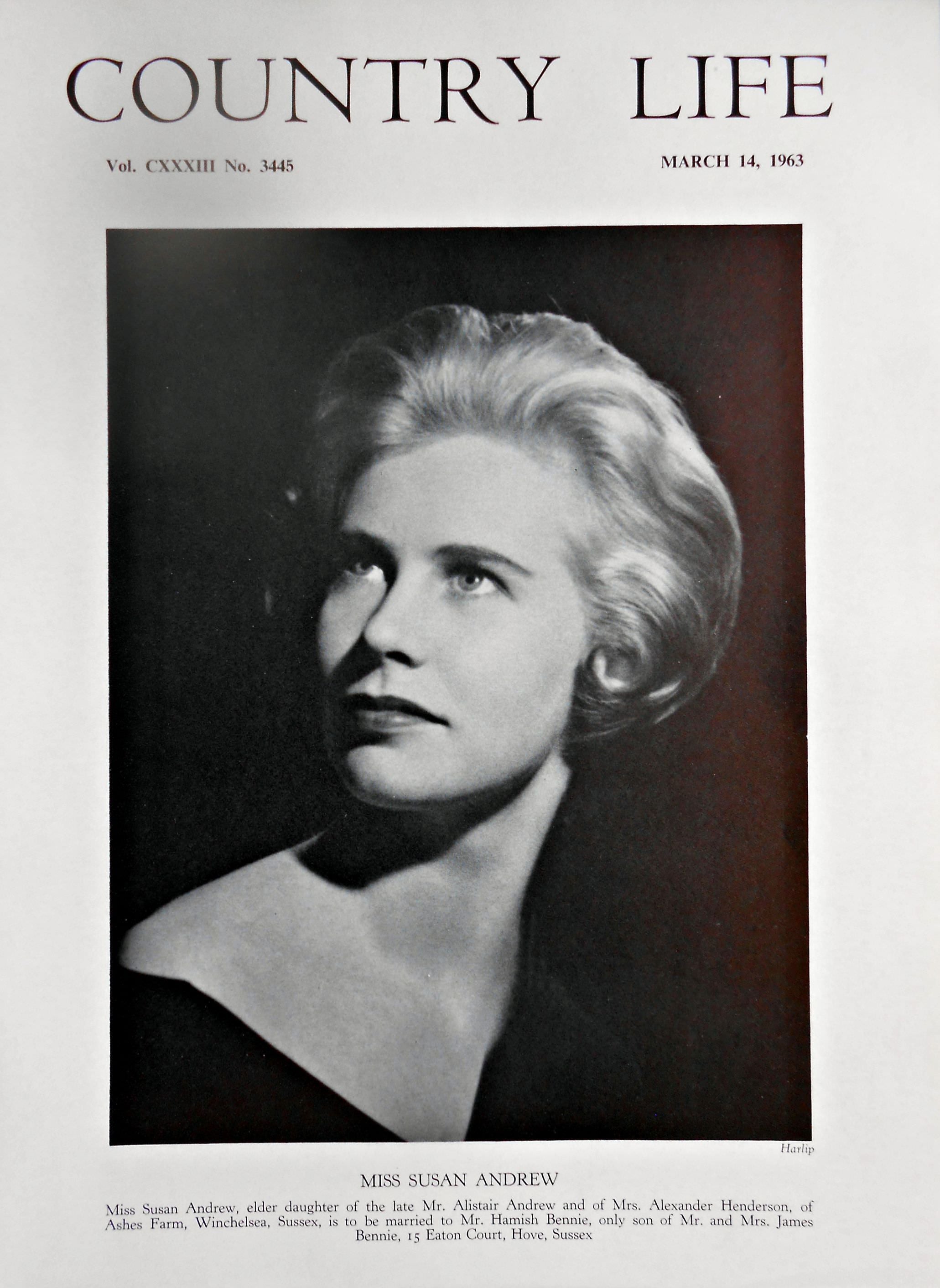 Miss Susan Andrew Country Life Magazine Portrait March 14, 1963 Vol. CXXXIII No. 3445