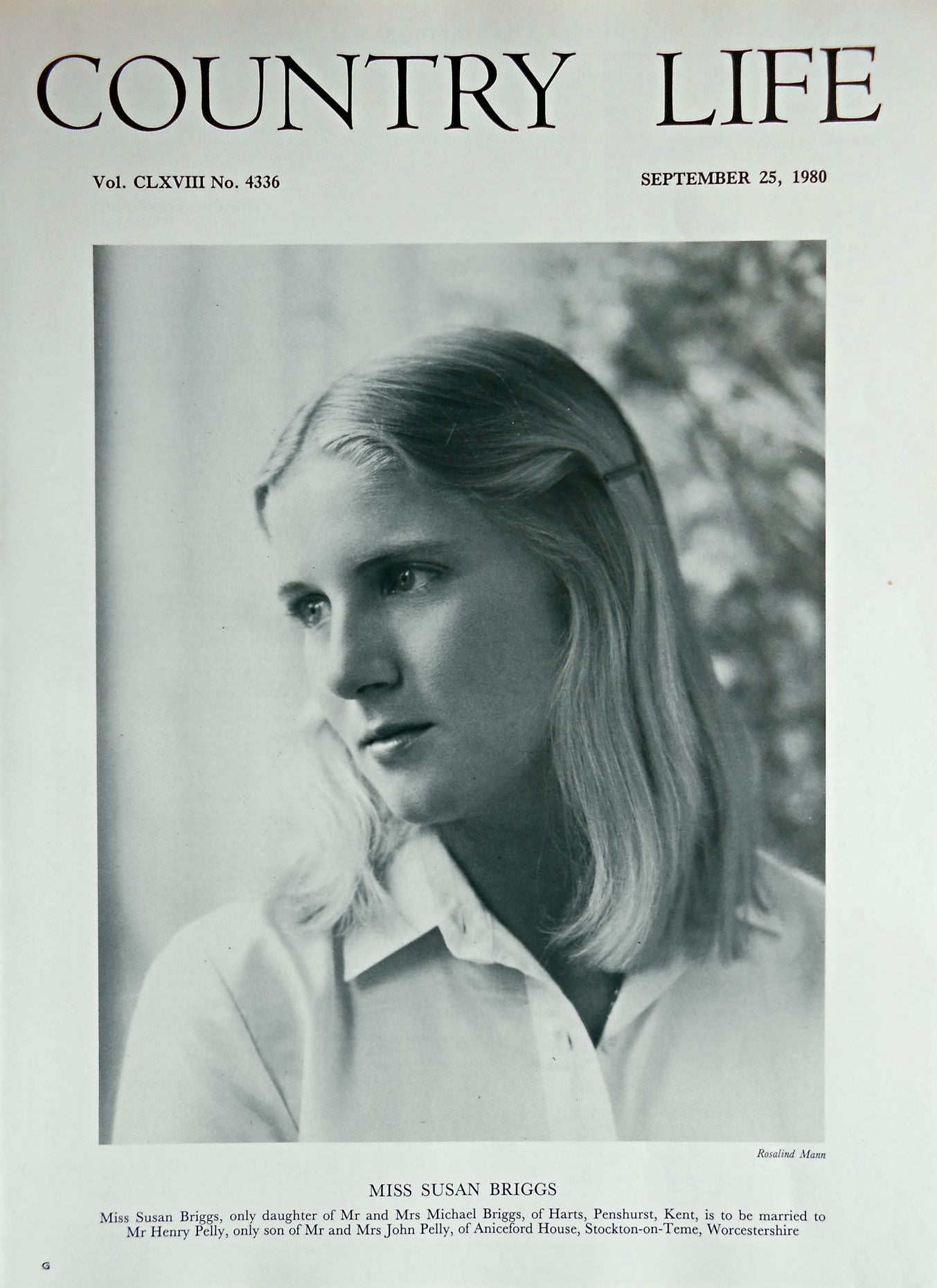 Miss Susan Briggs Country Life Magazine Portrait September 25, 1980 Vol. CLXVIII No. 4336