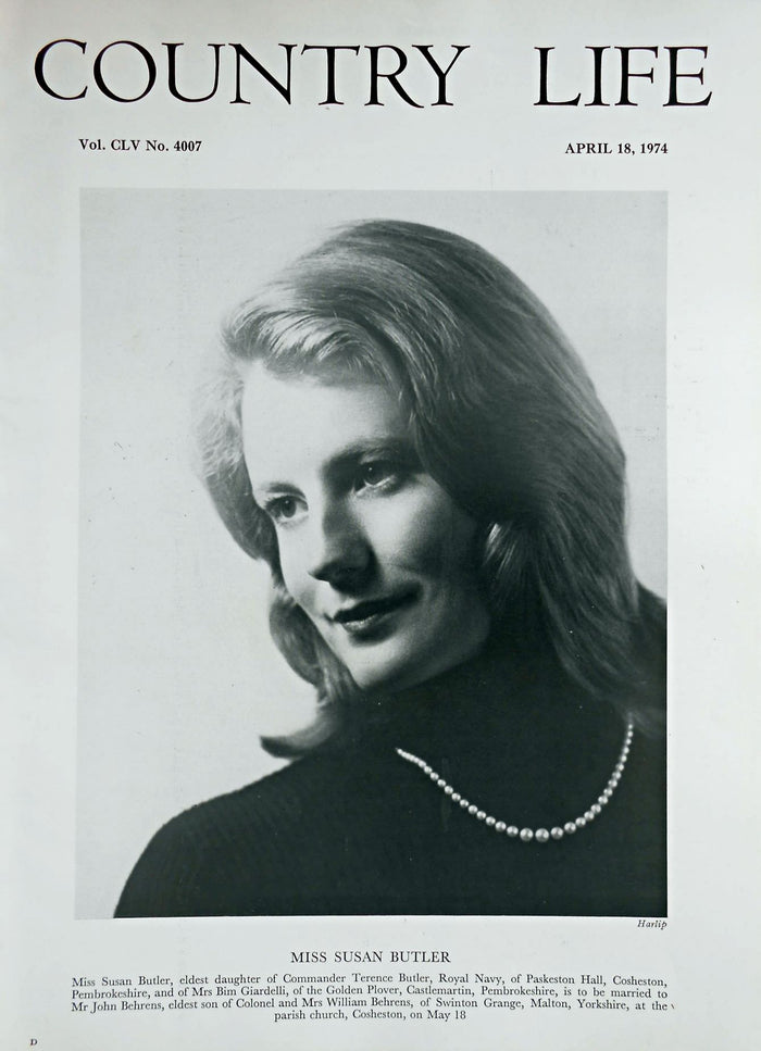 Miss Susan Butler Country Life Magazine Portrait April 18, 1974 Vol. CLV No. 4007