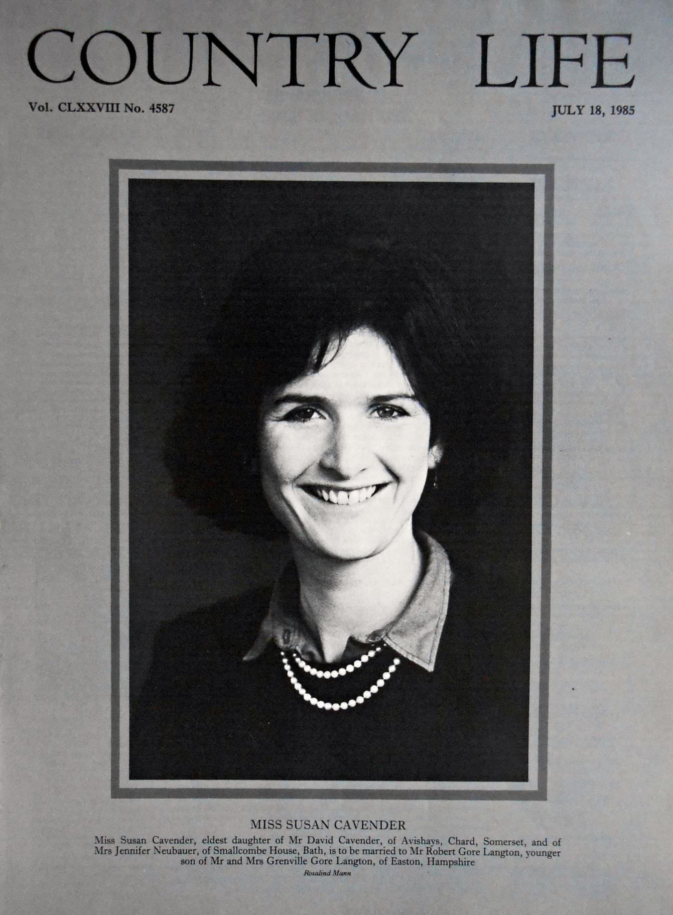 Miss Susan Cavender Country Life Magazine Portrait July 18, 1985 Vol. CLXXVIII No. 4587