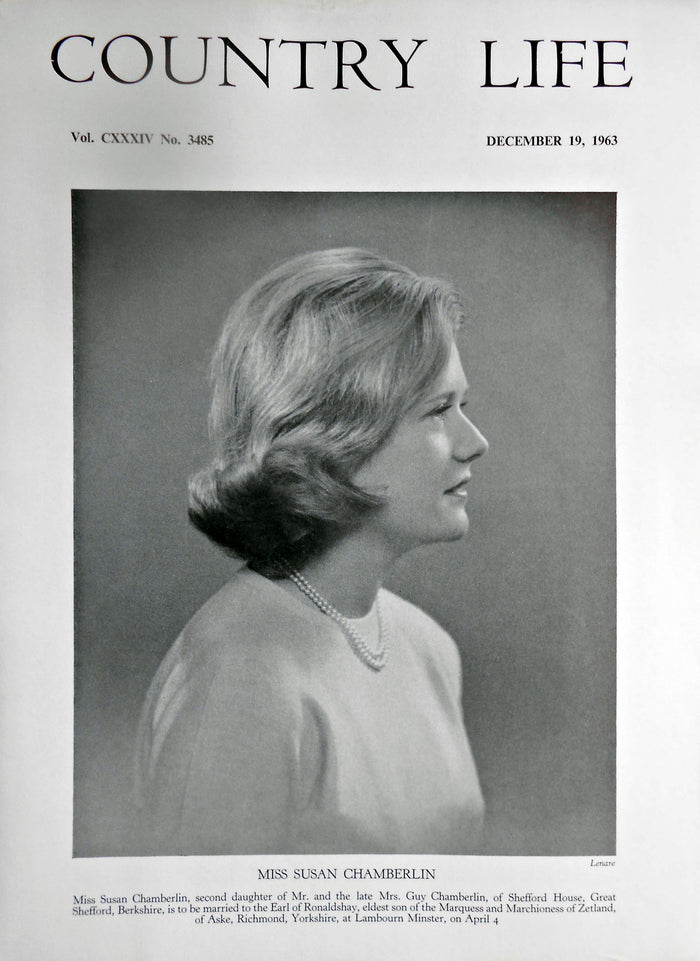 Miss Susan Chamberlin Country Life Magazine Portrait December 19, 1963 Vol. CXXXIV No. 3485