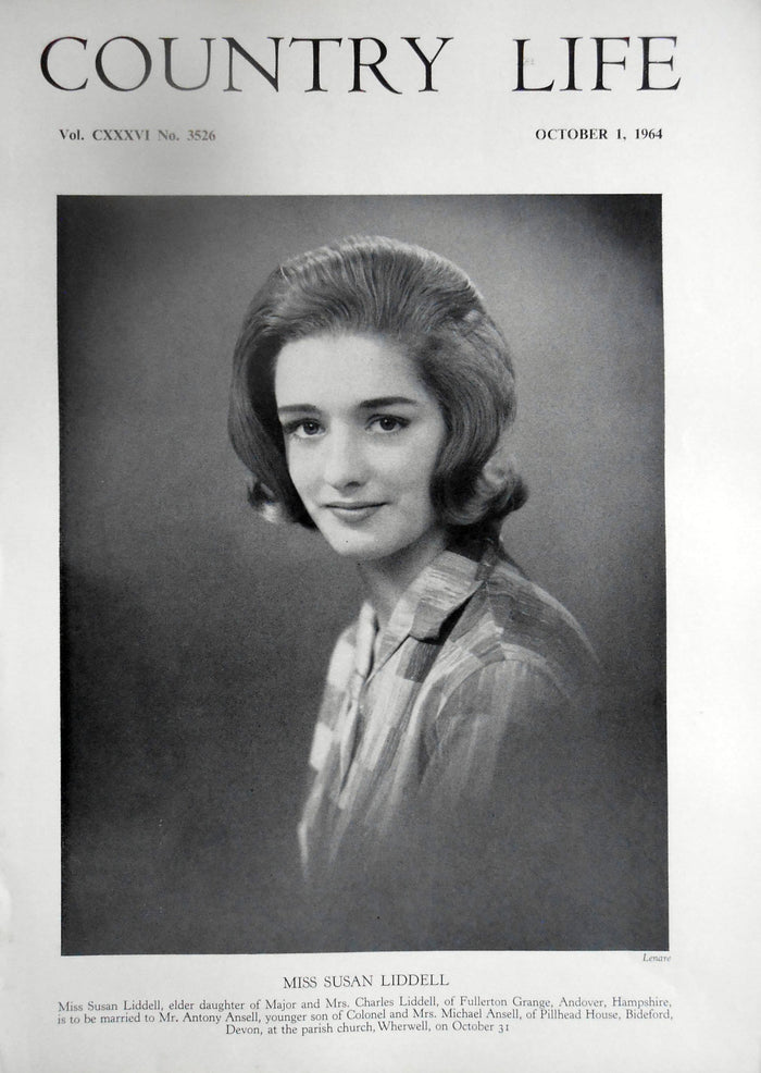 Miss Susan Liddell Country Life Magazine Portrait October 1, 1964 Vol. CXXXVI No. 3526