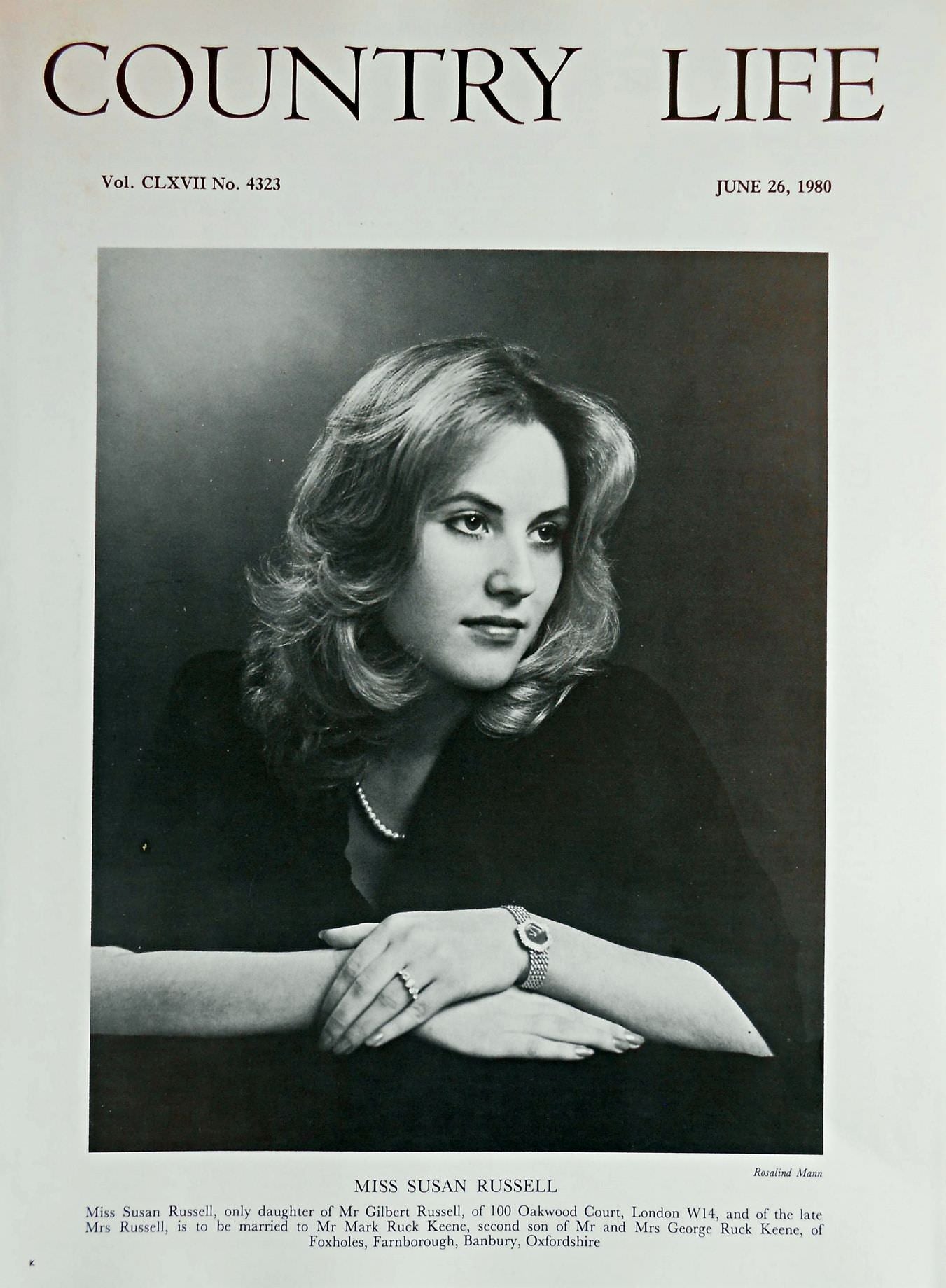 Miss Susan Russell Flood Country Life Magazine Portrait June 26, 1980 Vol. CLXVII No. 4323