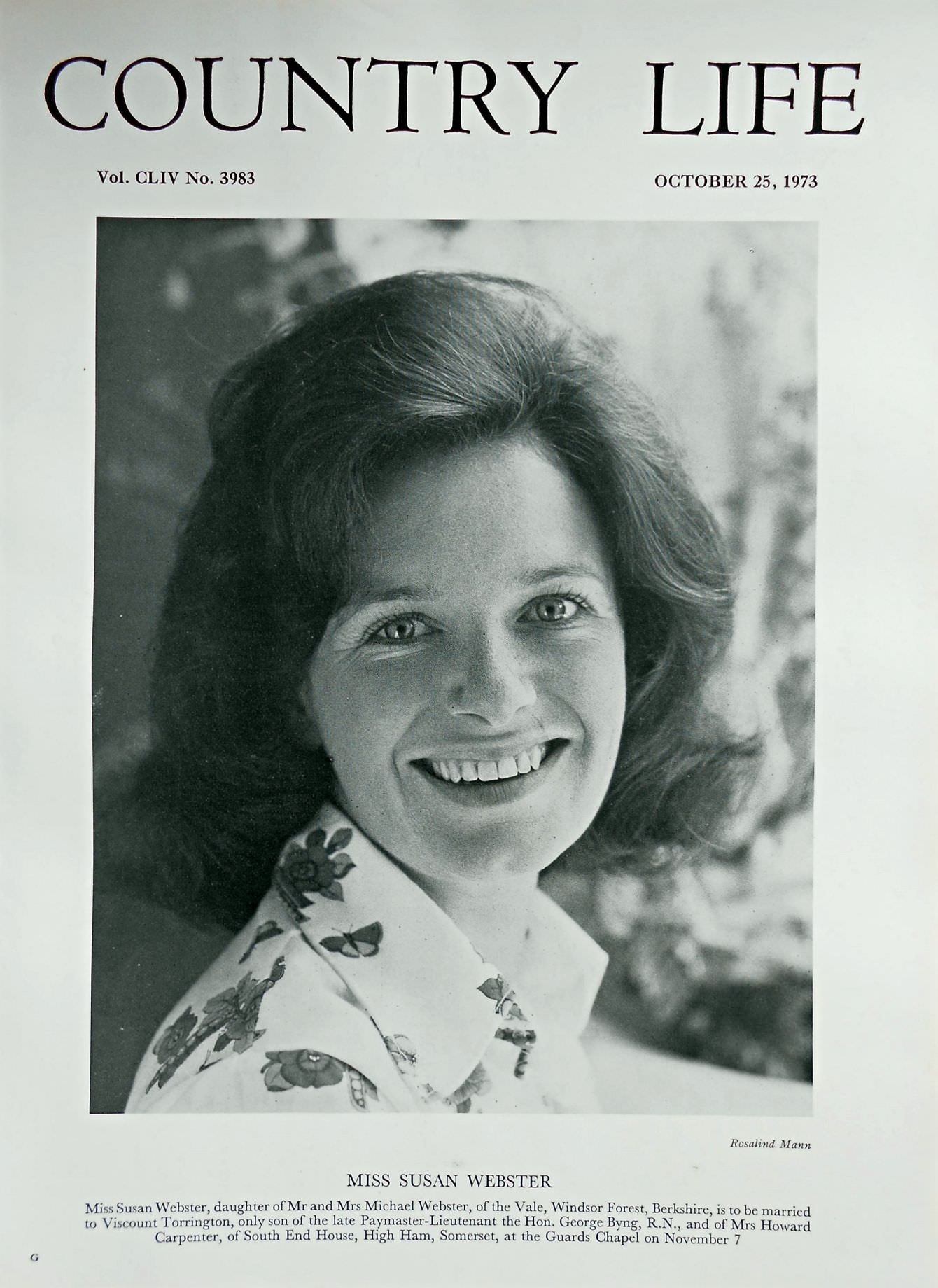 Miss Susan Webster Country Life Magazine Portrait October 25, 1973 Vol. CLIV No. 3983