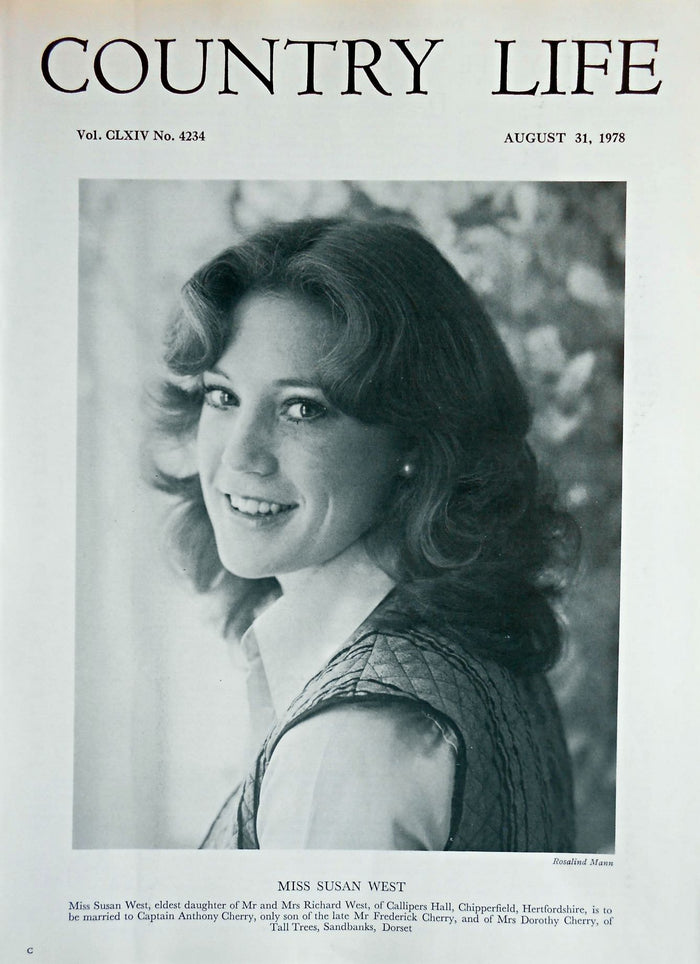 Miss Susan West Country Life Magazine Portrait August 31, 1978 Vol. CLXIV No. 4234