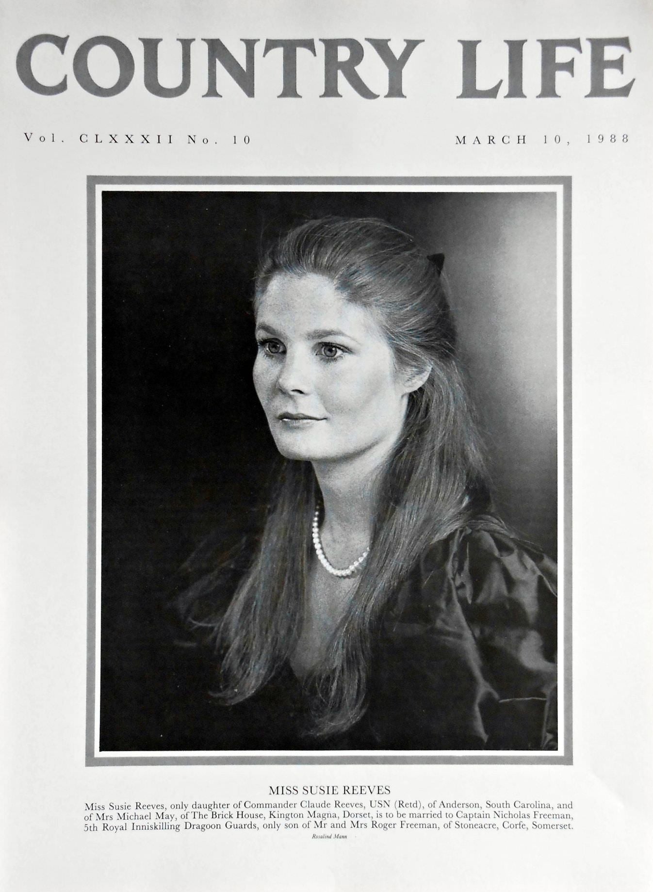 Miss Susie Reeves Country Life Magazine Portrait March 10, 1988 Vol. CLXXXII No. 10