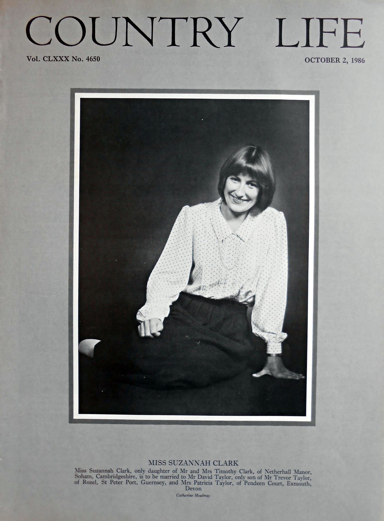 Miss Suzannah Clark Country Life Magazine Portrait October 2, 1986 Vol. CLXXX No. 4650