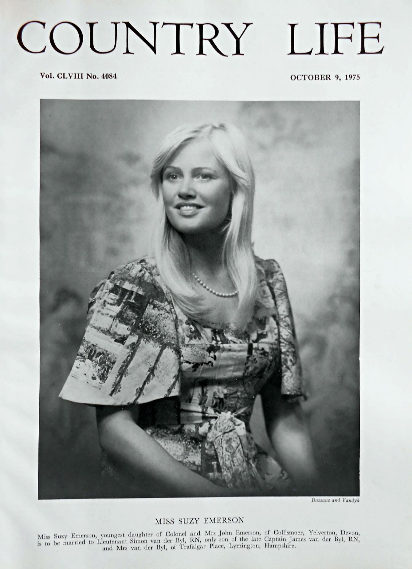 Miss Suzy Emerson Country Life Magazine Portrait October 9, 1975 Vol. CLVIII No. 4084