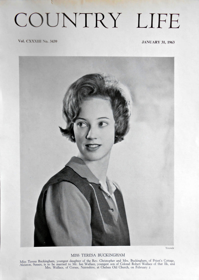 Miss Teresa Buckingham Country Life Magazine Portrait January 31, 1963 Vol. CXXXIII No. 3439